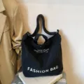 Black denim canvas tote bag large capacity casual shoulder crossbody bag for men - No Pendant / Black