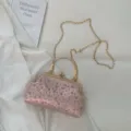 Sac pochette strass rose, élégant sac à bandoulière chaîne pour femmes mode - Rose