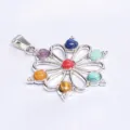 Chakra stone flower pendant silver metal necklace variant multi color crystal jewelry accessory - No. 2 Energy Flower