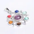 Chakra hexagram crystal pendant necklace, multi-color gemstone spiritual jewelry piece. - No. 4 Hexagram