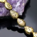 Gold plated teardrop lava stone beads loose raw stone beads for DIY vintage jewelry making. - Antique Gold