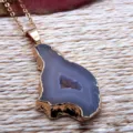 Natuurlijke Agaat Geode Hanger Halsketting Verguld Onregelmatige Ruwe Kristal Sieraden - Wit