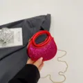Stylish glitter acrylic crescent evening bag with handle and gold chain strap for women. - Red