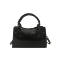 Black oil wax leather motorcycle handbag classic rivet shoulder crossbody pillow bag stylish - Black