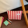 Borsa per trucco in tela a righe rosse e bianche elegante astuccio con cerniera. - Righe Rosse E Bianche