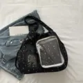 Borsa Ita multifunzione con stelle nere e finestra trasparente, zaino casual e borsa a tracolla. - Nero