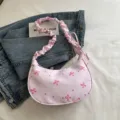 Borsa a tracolla hobo con fiocco rosa a pois, stile coreano dolce borsa casual. - Rosa