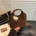 Κορειάτικης casual καφέ τσάντα ώμου για γυναίκες, μοντέρνα καθημερινή τσάντα χειρός. - Με Κρεμαστό / Καφέ
