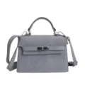Sac a main femme gris style Kelly en cuir PU sac bandouliere avec poignee superieure chic. - Sans Pendentif / Bleu