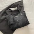 Black star moon print tote bag with small pouch, stylish casual commuter shoulder bag. - No Pendant / Black