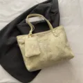Beige tote shoulder bag variant featuring star and moon pattern with a small matching pouch. - No Pendant / Yellow