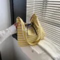 Lässige gestreifte Damen-Segeltuchtasche, große Kapazität, Schultertasche für den täglichen Weg. - Gelb