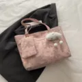 Pink star moon print tote bag with cute cloud pendant and small pouch casual large shoulder bag - With Pendant / Pink