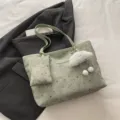 Light green tote bag set with star moon pattern, cute cloud pendant and matching pouch. - With Pendant / Green