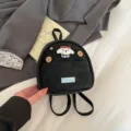 Joli mini sac à dos noir pour femme, avec écusson de chien mignon et boutons. Sac quotidien. - Noir