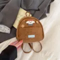 Petit sac à dos marron pour femme, mini sac casual mignon avec patch de chien pour le quotidien. - Marron