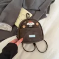 Joli mini sac à dos marron pour femme, sac à bandoulière décontracté avec décor de chien. - Café