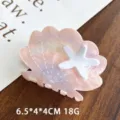 Ocean style pink shell hair claw clip with white starfish design, elegant hairpin accessory. - Orange Pink