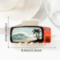 Summer beach palm tree wave retro TV hair claw clip detail, stylish daily accessory. - TV Print Style