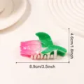 Detailansicht der niedlichen rosa-grünen Tulpen-Haarkralle, Maße 8.9cm x 4.6cm. - Rosa Tulpen Stil (b7)