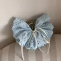 Blue eyelet lace hair claw clip with white ribbon bow sweet girl hair accessory detail - Hemline Claw Clip / 10cm / Blue