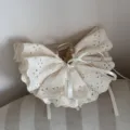 Sweet lace ruffle hair claw clip with silk ribbon bow, aesthetic hair accessory for women. - Hemline Claw Clip / 10cm / White