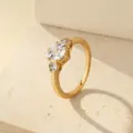 Anillo de diamante hexagonal bañado en oro mujer joyería de dedo geométrica elegante variante - Talla US 5 / Dorado