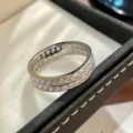 Anillo de Plata S925 Doble Fila Estrás Minimalista Lujo Anillo Cerrado Variante Estilo - Talla US 8 (Talla HK 16-17) / RS3848 [Color platino]