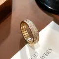 Anillo de doble fila con circonita cúbica en plata S925, joyería de lujo minimalista. - Talla US 8 (Talla HK 16-17) / RS3848 [Oro champán de 14K]