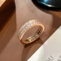 Anillo de plata S925 oro rosa con doble hilera de diamantes, joyería elegante minimalista. - Talla US 8 (Talla HK 16-17) / RS3848 [Oro rosa]