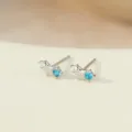 Pendientes de botón de estrella de plata esterlina S925 circonita azul blanco moda - Oro Blanco Marzo Azul Oscuro