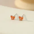 Hermosos pendientes de botón de mariposa de plata esterlina 925 con cristales naranjas - Platino Naranja