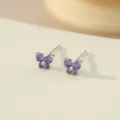 Pendientes de tuerca de mariposa circonita púrpura plata S925 variante de joyería - Bañado en Oro Blanco Púrpura