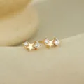 Aretes de botón de estrella en plata esterlina S925 con circón, diseño geométrico minimalista. - Oro Champán 14K Abril Diamante Blanco
