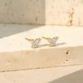 Gouden vlinder oorknopjes met sprankelende zirkonia stenen, elegante 925 zilveren sieraden. - 14K Champagnegoud - Witte Steen