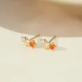 Pendientes de tuerca de estrella de plata esterlina S925 con piedras naranjas y blancas, moda. - Oro Champán 14K Julio Rojo Anaranjado