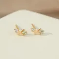 Pendientes de boton de estrella dorados con piedras brillantes, elegante joya plata S925. - Oro Champán 14K Noviembre Amarillo Oliva
