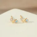 Pendientes de tuerca de estrella de plata 925 con piedra natal, estilo chic diario. - Oro Champán 14K Diciembre Azul Mar Claro