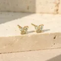 Vlinder oorknopjes van sterling zilver met gekleurde stenen, elegante dames sieraden. - 14k Champagne Goud Olijfgeel