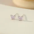 Zilveren vlinder oorknopjes met roze zirkonia, schattige kristallen oorbellen voor dames. - Platina-Roze