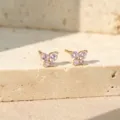 Prachtige S925 zilveren roze kristallen vlinder oorknopjes, elegante sieraden variant chic. - 14k Champagne Goud Roze