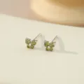 S925 Sterling Zilver Groene Zirkonia Vlinder Oorstekers Schattige Minimalistische Sieraden - Platina Donkere Olijf