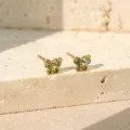 Groene edelsteen vlinder oorknopjes van S925 zilver, minimalistische dagelijkse stijl. - 14k Champagne Goud Donkere Olijf