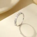 S925 Sterling Silver Alternative Baguette Zircon Paved Ring Minimalist Stacking Band Jewelry - US Size 5 (HK Size 10-11) / Row Setting Ring (RS3781) / White Gold