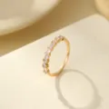 S925 sterling silver baguette and round CZ half eternity ring elegant minimalist jewelry - US Size 5 (HK Size 10-11) / Row Setting Ring (RS3781) / 14K Champagne Gold