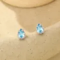 Elegantes pendientes de tuerca de plata S925 con piedra azul en forma de pera mujer - Pendientes de Botón (ES4034) / Oro blanco
