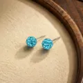 Pendientes de botón de bola de cristal azul plata S925, estilo dopamina brillante joyería. - Azul
