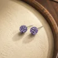 Purple crystal ball stud earrings, S925 silver needle, shimmering dopamine jewelry. - Purple