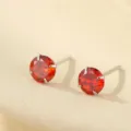 Pendientes de botón de plata con circonitas rojas, joyería minimalista para uso diario. - Enero Granate / 3mm
