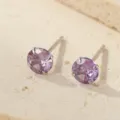 Pendientes de tuerca circonita violeta plata S925 minimalista redondo joya - Febrero Amatista / 3mm